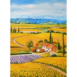 Tuscany Oil Painting Italy Original Art Lavender Wall Art Landscape Provence Artwork