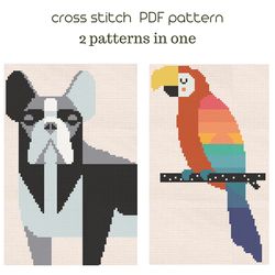 Set cross stitch PDF patterns Parrot Buldog cross stitch /63/