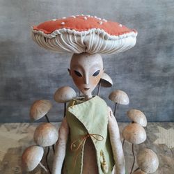 Mushroom fairy doll. Ooak art doll. Forest creature.
