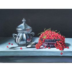 Berry Painting, Original Art, Still life Painting, Red Currant Painting, 10 by 14 inch