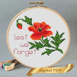 Poppy cross stitch pattern pdf DIY Design flower digital Small pattern cross stitch.