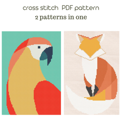 Set cross stitch PDF patterns Parrot Fox cross stitch /64/