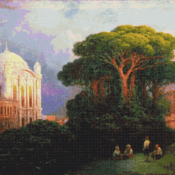 PDF Counted Vintage Cross Stitch Pattern | View of Constantinople | Ivan Aivazovsky 1851 | 6 Sizes