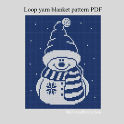 Loop yarn finger knitted Snowman blanket pattern PDF Download