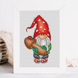 Gnome cross stitch pattern PDF, amanita gnome, mushroom gnome, amanita cross stitch