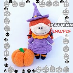 Witch doll pattern, crochet doll pattern, halloween decor, easy crochet pattern, witch hat, DIY halloween gift