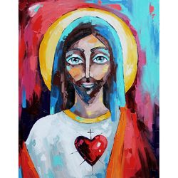 Jesus Painting Catholic Original Art Christian Wall Art Spiritual Artwork Christmas Decor 14 by 11 inch ARTbyAnnaSt