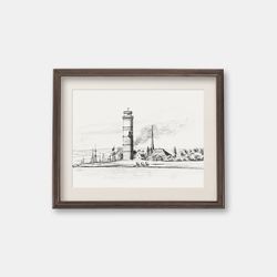 Lighthouse - Vintage drawing, 1830s