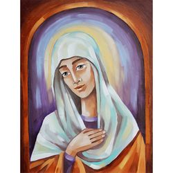 Virgin Mary Painting Madonna Original Art Our Lady Artwork Catholic Wall Art  14 by 11 inch