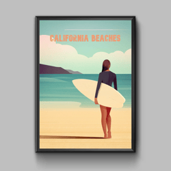 California beaches vintage travel poster, digital download