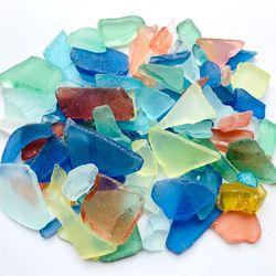 sea glass ocean beach rainbow mix bulk green, aqua blue, teal turquoise, white, clear, pink/red coral tumbled glass