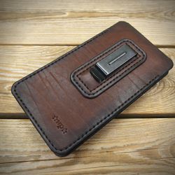 Custom clip phone case / Hand stitched leather phone case with clip