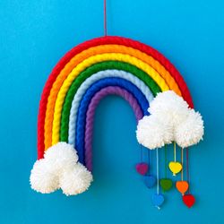 Nursery decor, Modern macrame rainbow wall hanging, Cute birthday gift, Rainbow party decor
