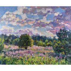 Landscape Painting Evening Summer Original Art Canvas Oil Impressionism Wall Art