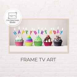 Samsung Frame TV Art | Happy Birthday Art for The Frame Tv | Digital Art Frame Tv | Sweet Cupcakes Candles TV Art