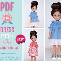 sewing pattern dress 13 inch doll, paola reina clothes, dianna effner little darling dress, sewing patterns for dolls
