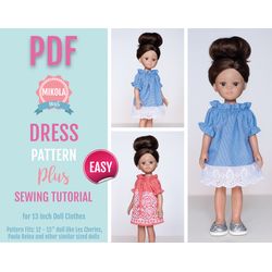 SEWING PATTERN DRESS 13 Inch doll, Paola Reina clothes, Dianna Effner Little Darling dress, sewing patterns for dolls