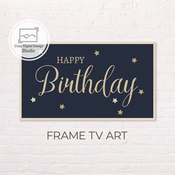 Samsung Frame TV Art | Happy Birthday Art for Frame Tv | Digital Art Frame Tv | Gold Stars Lettering Decor