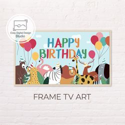 Samsung Frame TV Art | Baby Child Happy Birthday Art for The Frame Tv | Digital Art Frame Tv | Cartoon Animals Lettering