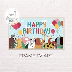 samsung frame tv art | baby child happy birthday art for the frame tv | digital art frame tv | cartoon animals lettering