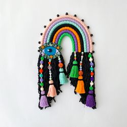 Funny Halloween decoration, Creepy cute Halloween party, Pastel Halloween rainbow wall hanging, Unique gift idea