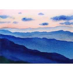 Mountain Painting Pacific Northwest Original Watercolor Art National Park Artwork Landscape Wall Art 5x7 by Sonnegold