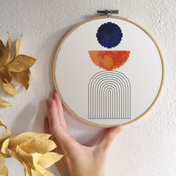 modern cross stitch pattern navy orange cross stitch pdf boho cross stitch mid century modern