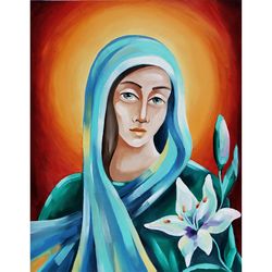 Virgin Mary Painting Our Lady Original Art Madonna Artwork Catholic Wall Art 14 by 11 inch