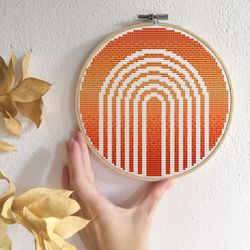 Rainbow cross stitch pattern Modern cross stitch PDF for beginners Mid century modern Boho cross stitch Orange arch