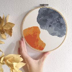 abstract cross stitch pattern modern cross stitch pdf orange gray cross stitch organic shapes x-stitch