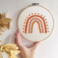 boho rainbow cross stitch pattern modern cross stitch pdf for beginners kids room x-stitch earth tone easy cross stitch