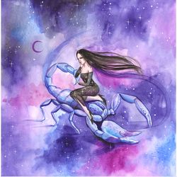 Scorpio Painting Zodiac Sign Scorpio Original Art Woman Scorpio Watercolor Astrology Artwork