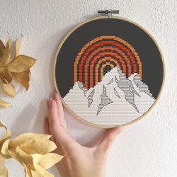 mountains cross stitch pattern modern cross stitch pdf boho cross stitch abstract rainbow cross stitch