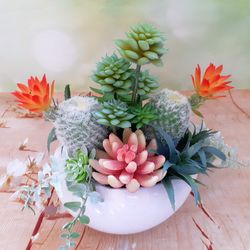 Artificial Succulent arrangement, Fake succulent centerpiece, Faux Succulent table decor, Faux succulent garden in pot