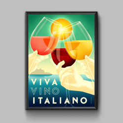 Viva Vino Italiano poster, alcoholic drinks vintage poster, digital download