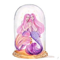 Gemini Painting Zodiac Sign Gemini Original Art Mermaid Watercolor Sister Artwork Twins Wall Art