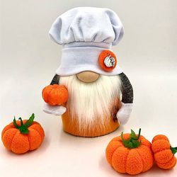 Scandinavian kitchen gnome with pumpkins, Fall Gnome cook, Gnome as a Thanksgiving gift, Chef gnome for Harvest Festival