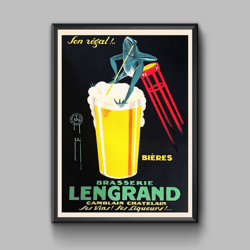 Lengrand beer poster, alcoholic drinks vintage poster, digital download
