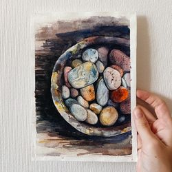Sea stones, watercolor sketch, size 5"x8"