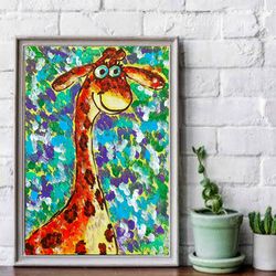 Giraffe Oil Painting Animals Original Art Funny Giraffe Wall Art Small Oil Painting Artwork