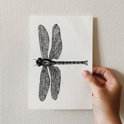 Dragonfly wall art, graphic illustration in vintage style, size 5"x7,5"