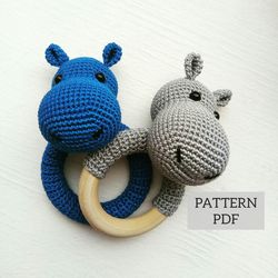 PDF Crochet Hippo pattern | Amigurumi Hippo | Teething toy for baby