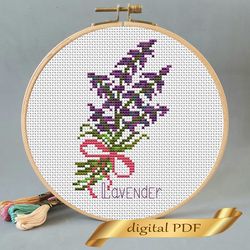 Lavender cross stitch pattern pdf DIY Design flower digital Small pattern cross stitch.