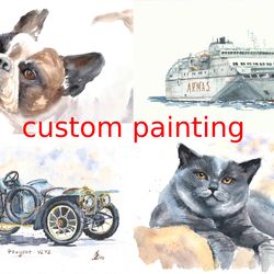 Custom Painting from Photo Original Art Personalised Pet Car Boat Portrait Watercolor Art  8X12"