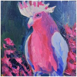 pink bird painting, oil on canvas, Original birds wall art