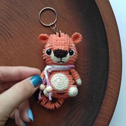 Tiger Car rear view mirror, Cool car accessories, Amigurumi tiger plush, Tiger keychain, Anniversary gift for wife
