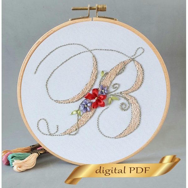 Floral alphabet letter B pdf hand embroidery beginner Flower | Inspire ...