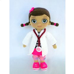 Crochet Doc McStuffins,  Doll Doctor Toys,  Dottie McStuffins, Gift for girl birthday,  Crochet doll, Gift for girl