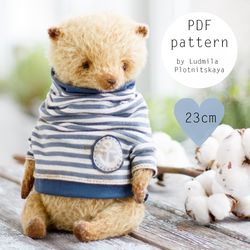 Mohair teddy bear pattern with sweater, 23 cm, classic teddy bear