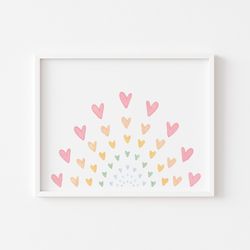 Hearts nursery print, Pastel Rainbow print, So cute Rainbow for nursery, Rainbow Heart print, Hearts pastel print